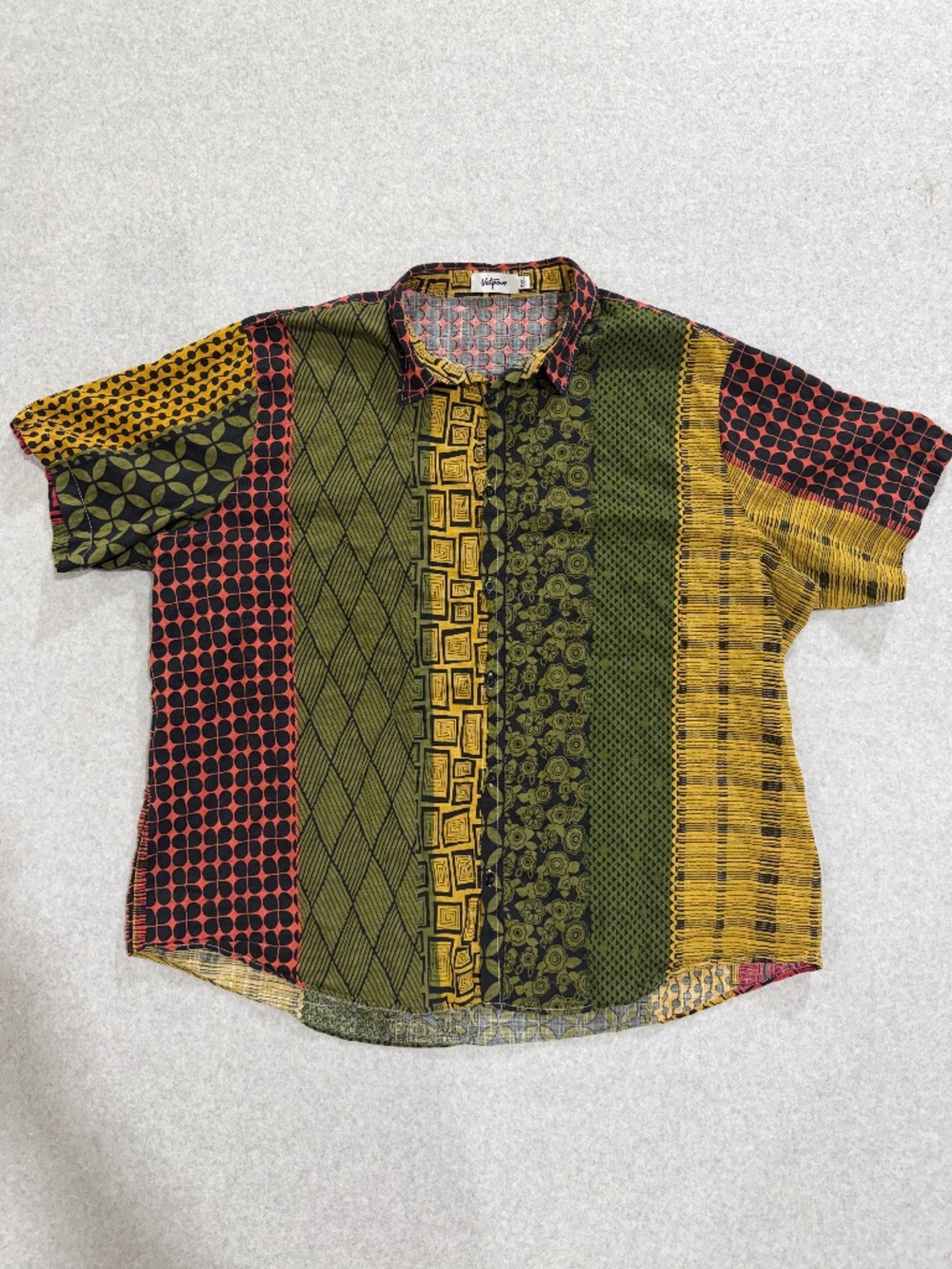 Vatpave Mens 3XL Patchwork Shirt Geometric Floral Stripe Short Sleeve Button